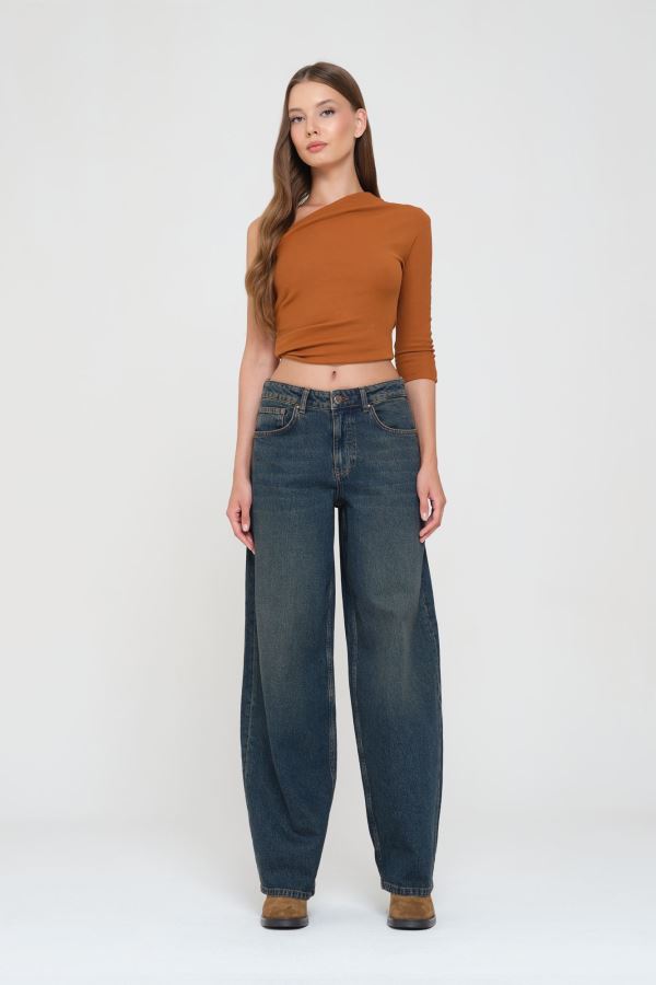 Lacivert Baggy Kadın Jean Pantolon