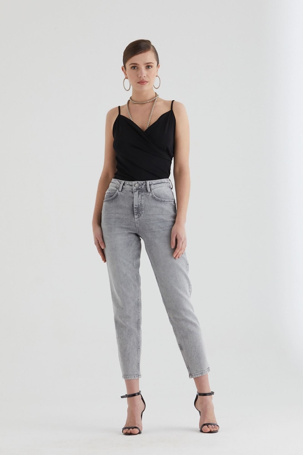 Gri Boyfrıend Kadın Jean Pantolon