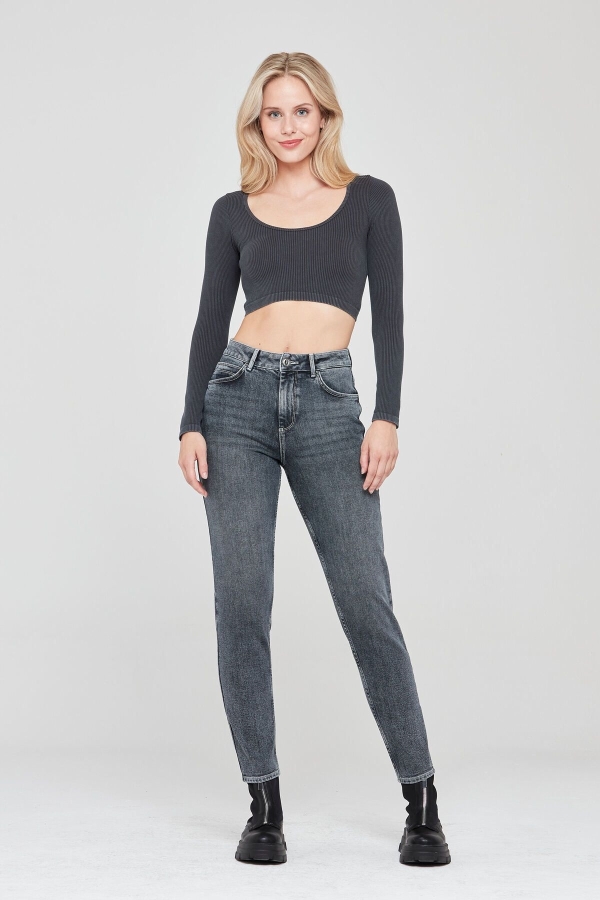 Gri Boyfrıend Kadın Jean Pantolon