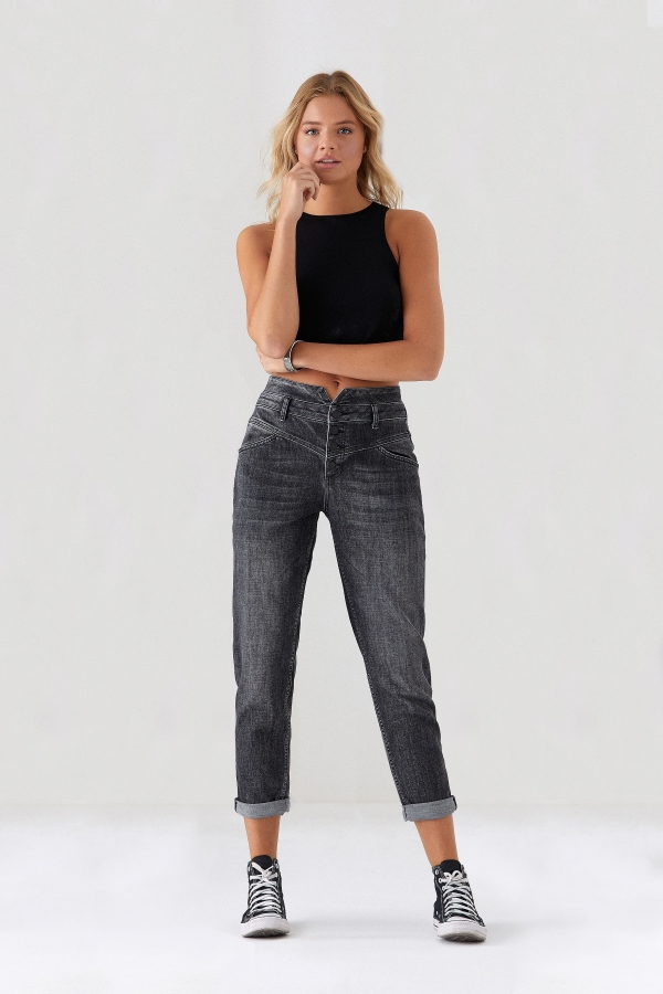 Siyah Boyfrıend Kadın Jean Pantolon
