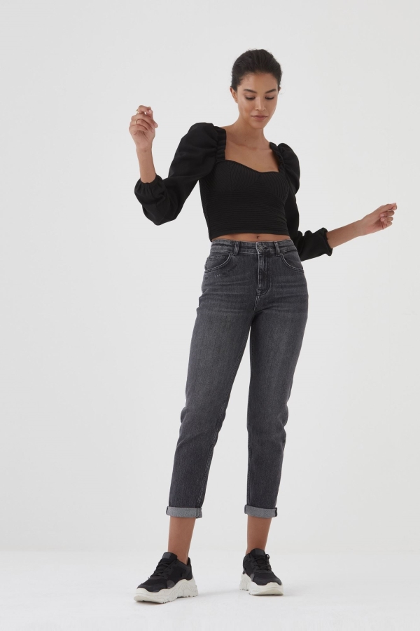 Siyah Boyfrıend Kadın Jean Pantolon