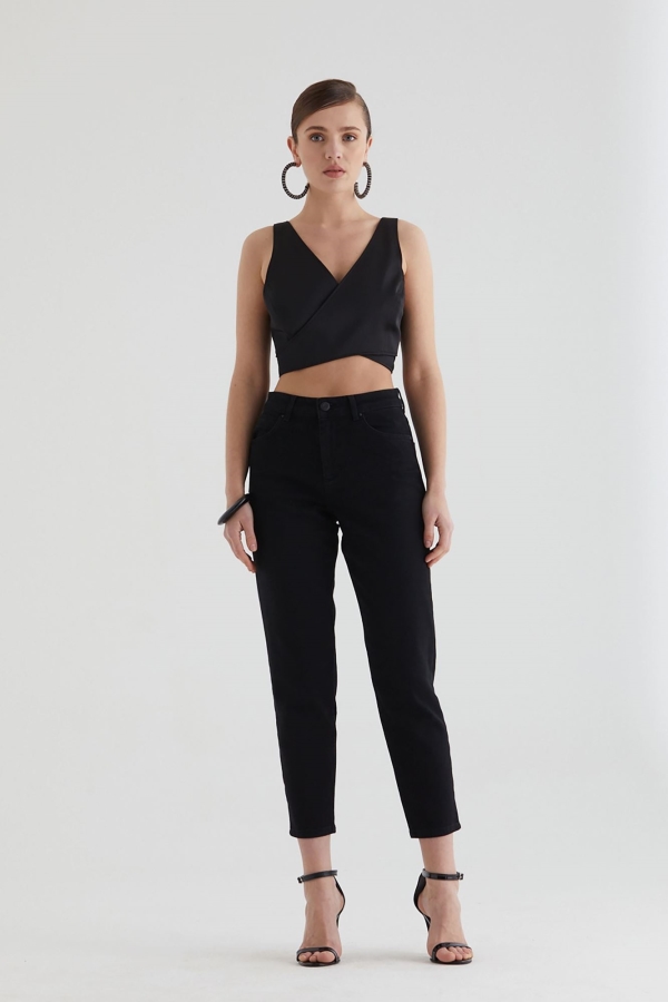 Siyah Boyfrıend Kadın Jean Pantolon