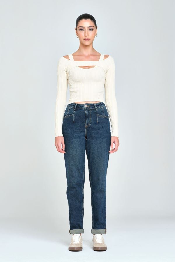 Lacivert Boyfrıend Kadın Jean Pantolon