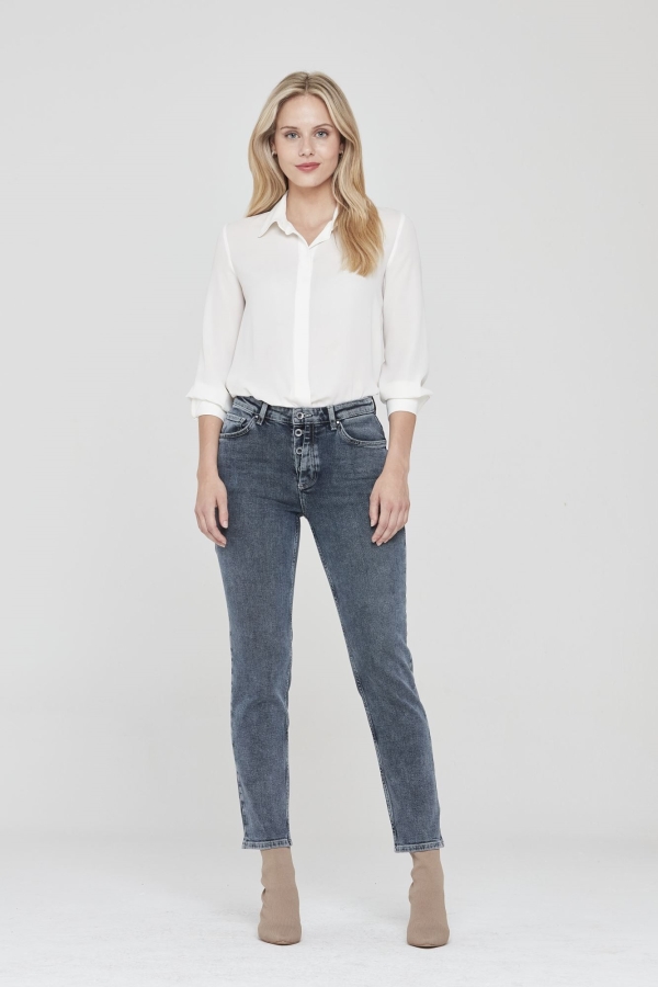 Gri Cıgarette Kadın Jean Pantolon