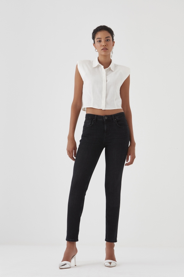 Gri Cıgarette Kadın Jean Pantolon