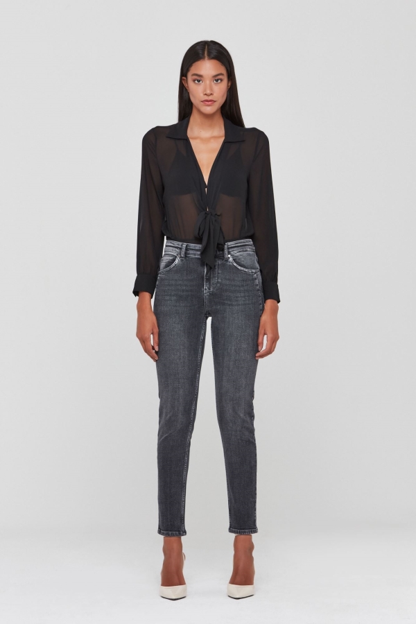 Gri Cıgarette Kadın Jean Pantolon