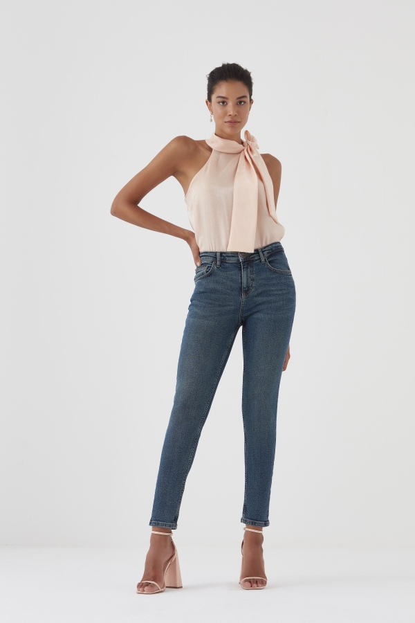 Lacivert Cıgarette Kadın Jean Pantolon