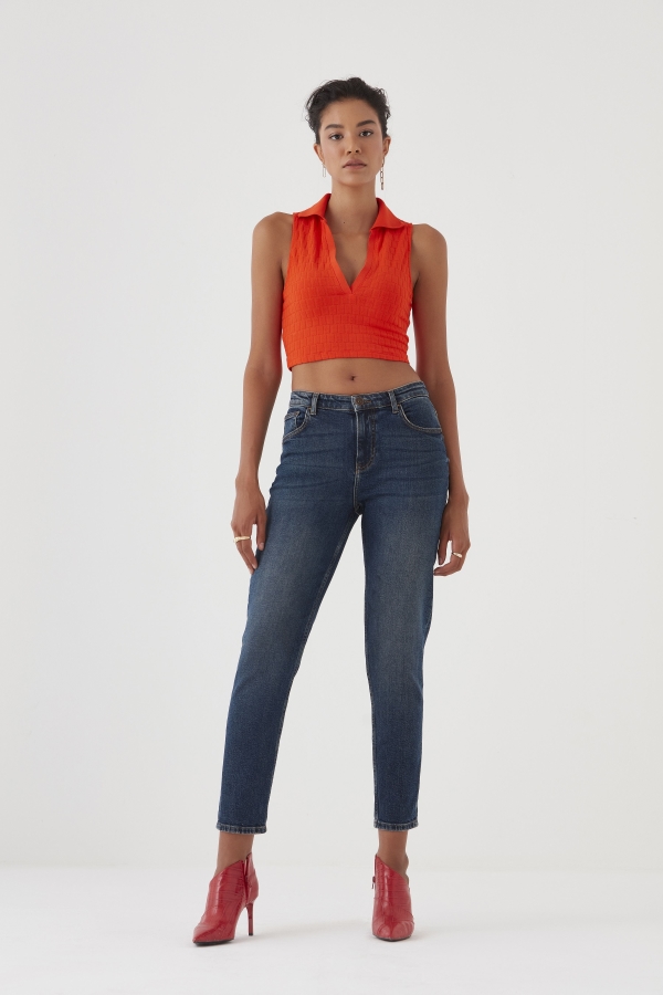 Lacivert Cıgarette Kadın Jean Pantolon