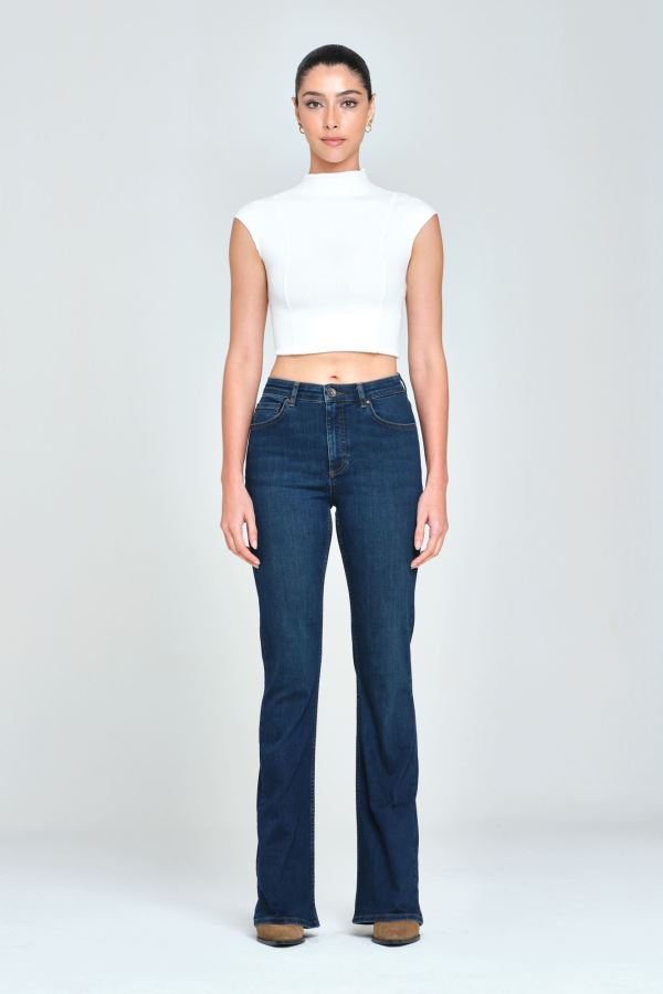 Lacivert Flared Kadın Jean Pantolon