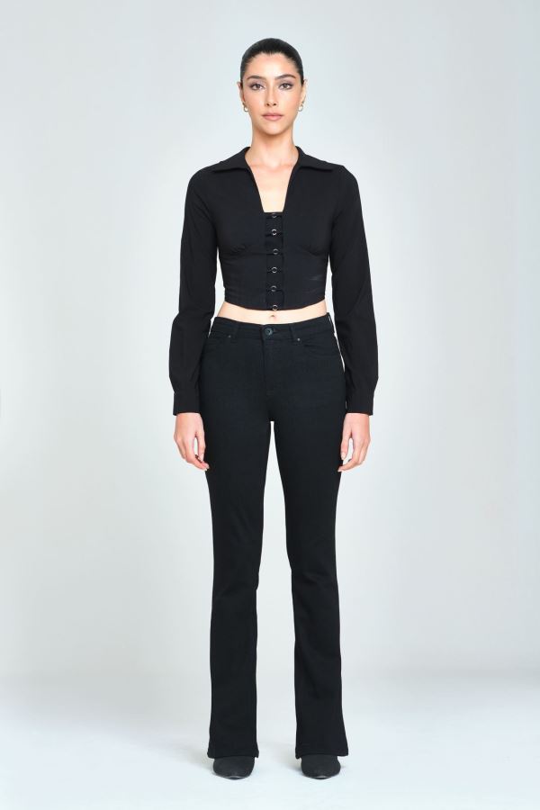 Siyah Flared Kadın Jean Pantolon
