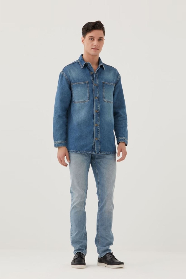 Yeşil Erkek Jean Gömlek