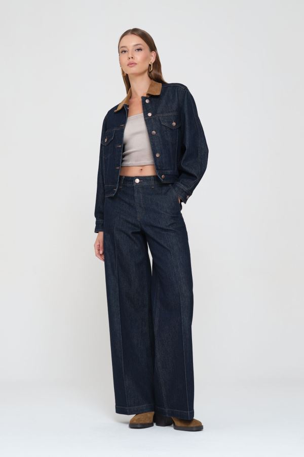 Lacivert Kadın Jean Ceket