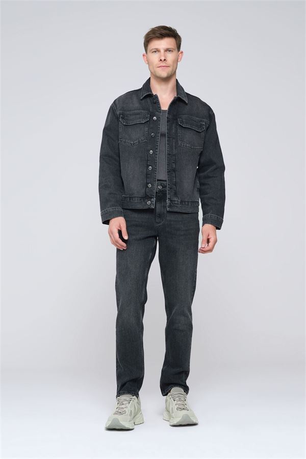 Koyu Tonda Eskitilmiş Siyah Erkek Jean Jacket
