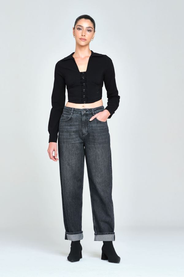 Gri Loose Kadın Jean Pantolon