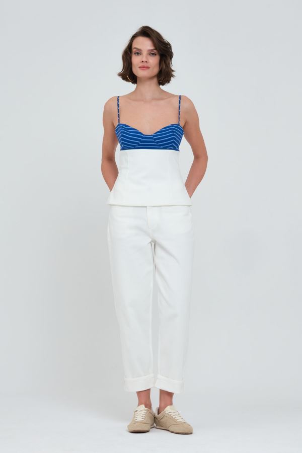 Beyaz Loose Kadın Jean Pantolon