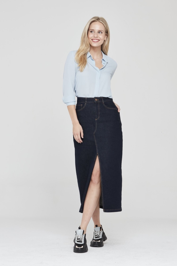 Lacivert Kadın Kot Jean Etek