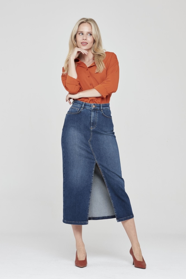 Lacivert Kadın Kot Jean Etek