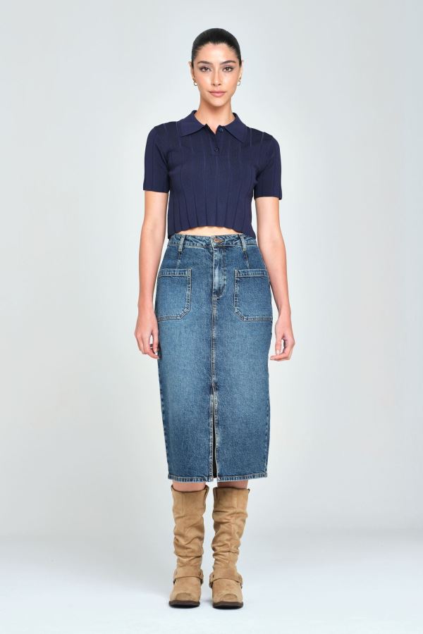 Mavi Mıdı Skırt Kadın Jean Etek