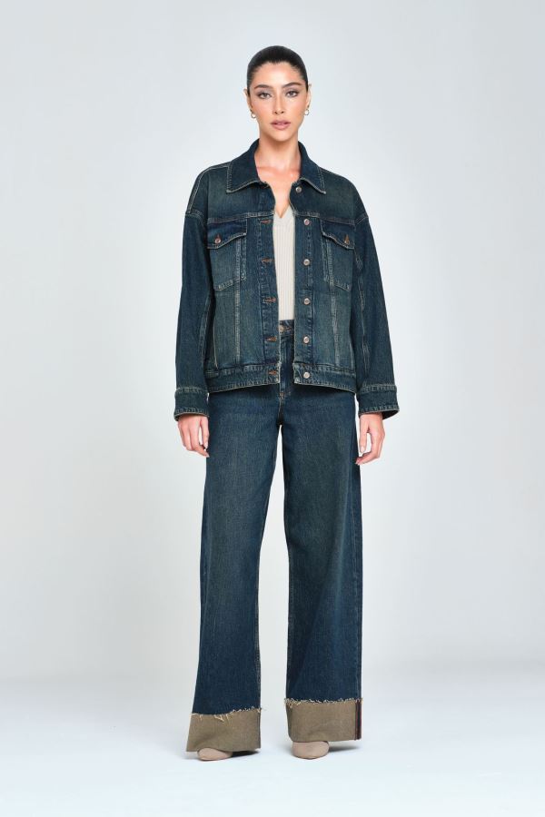 Lacivert Oversıze Kadın Jean Ceket