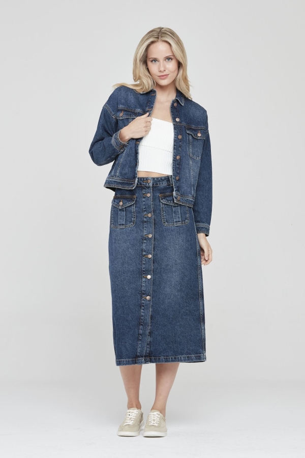 Lacivert Kadın Jean Ceket