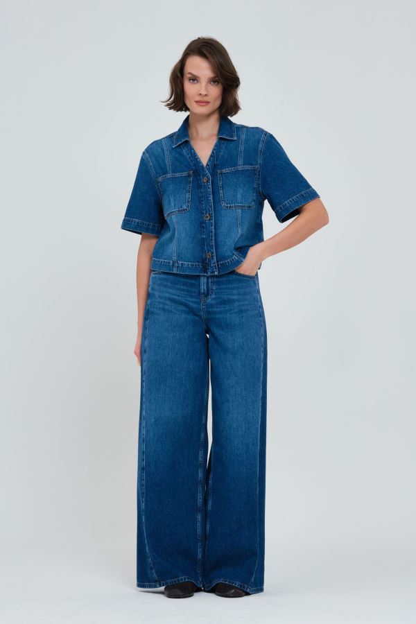 Mavi Kadın Kot Gömlek