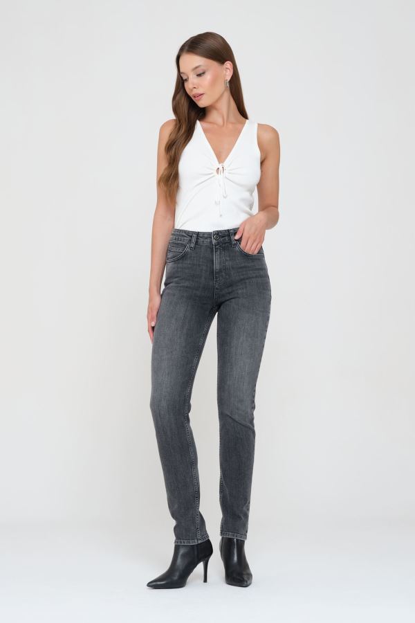 Gri Slım Straıght Kadın Jean Pantolon