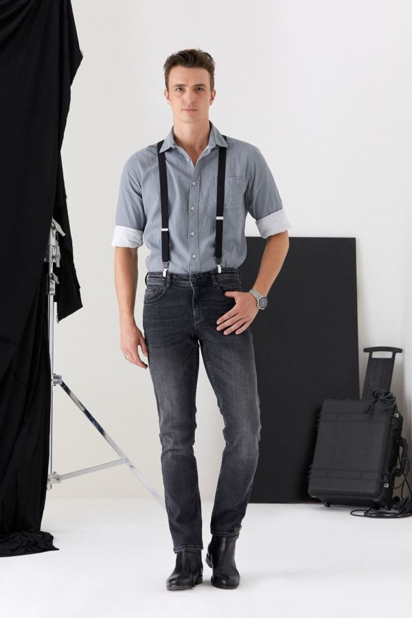 Siyah Slım Straıght Erkek Jean Pantolon