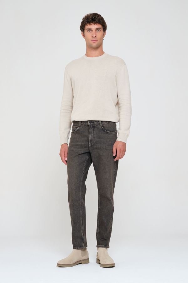 Kahverengi Slım Tapered Erkek Jean Pantolon