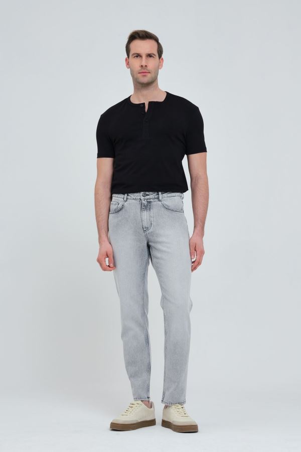 Gri Slım Tapered Erkek Jean Pantolon