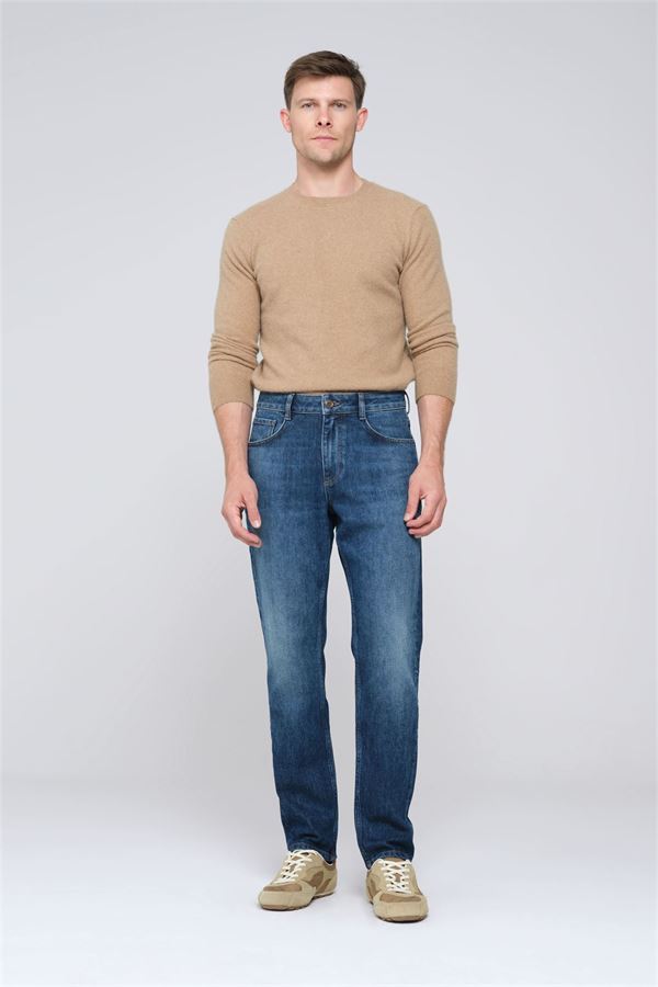Orta Tonda Eskitilmiş Mavi Slım Tapered Erkek Jean Pantolon