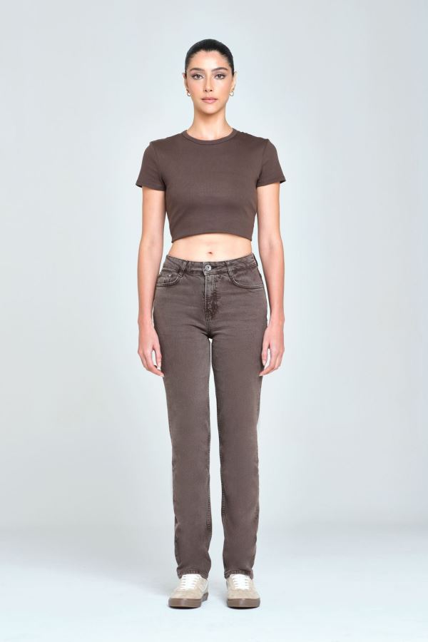 Kahverengi Straıght Kadın Jean Pantolon