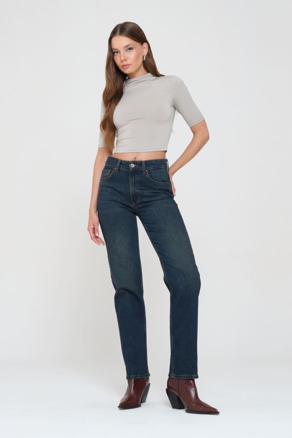Lacivert Straıght Kadın Jean Pantolon
