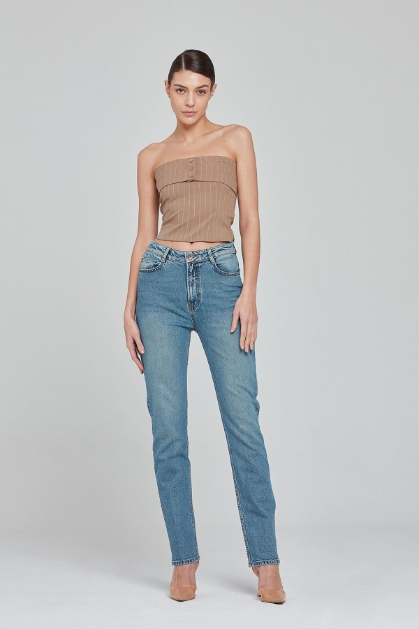 Yeşil Straıght Kadın Jean Pantolon