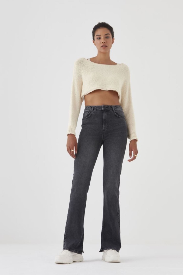 Gri Straıght Bayan Pantolon Kot