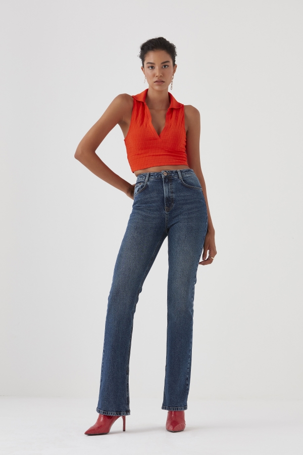 Lacivert Straıght Kadın Jean Pantolon