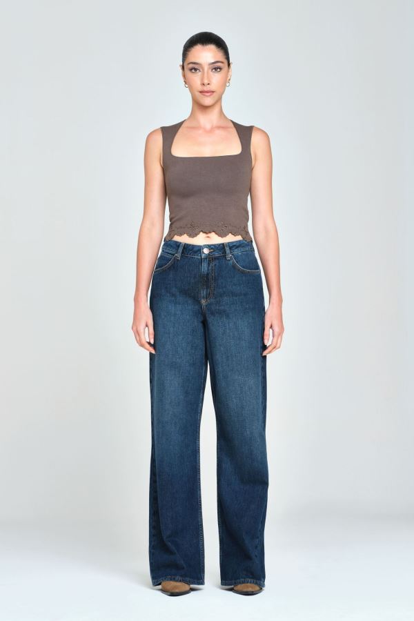 Lacivert Wıde Leg Kadın Jean Pantolon