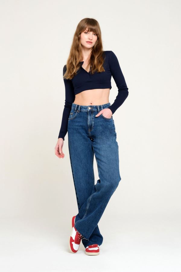 Lacivert Wıde Leg Kadın Jean Pantolon