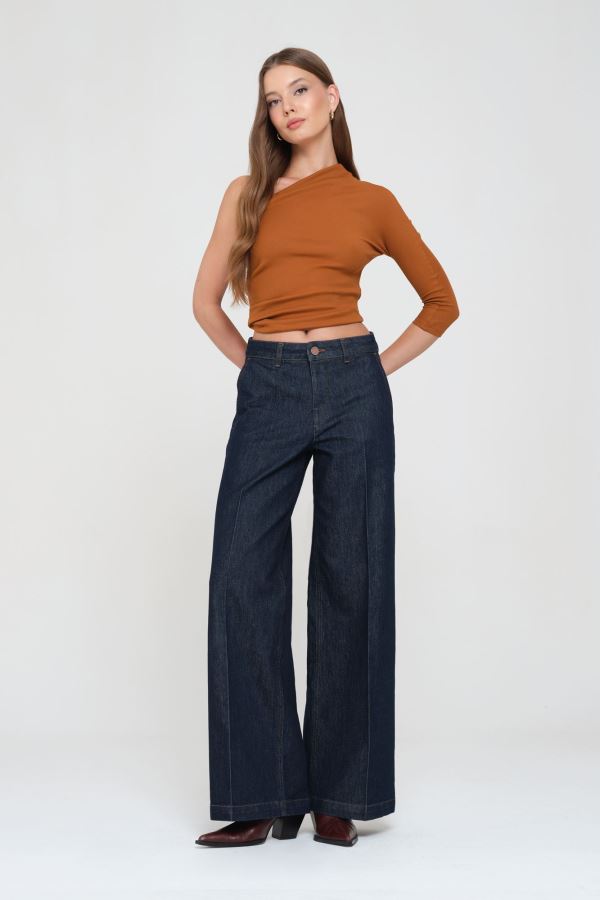 Lacivert Wıde Leg Kadın Jean Pantolon
