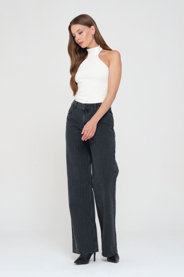 Gri Wıde Leg Kadın Jean Pantolon