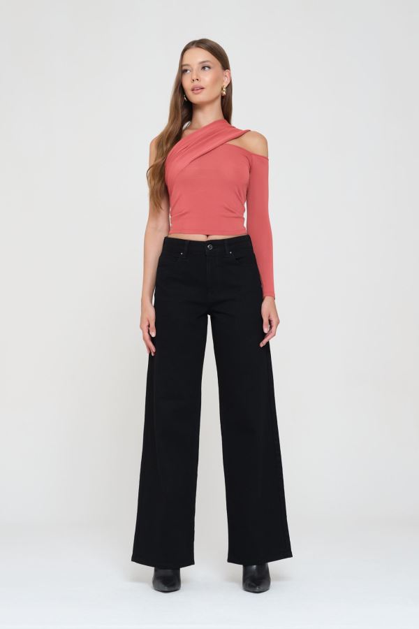 Siyah Wıde Leg Kadın Jean Pantolon