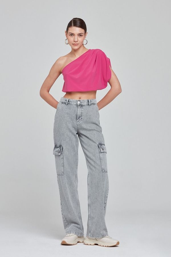 Gri Wıde Leg Kadın Jean Pantolon